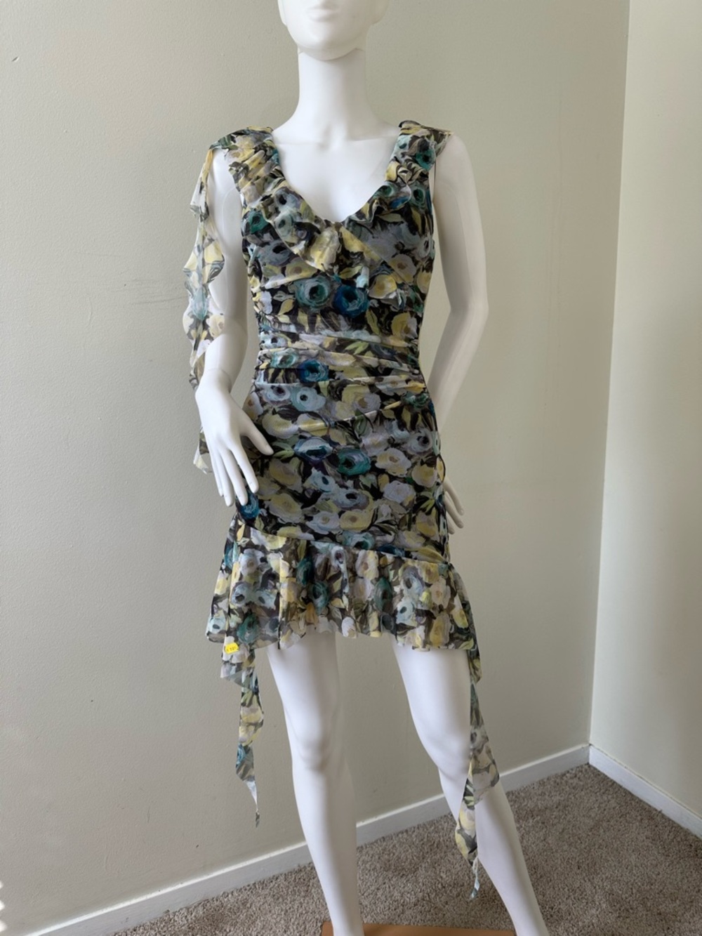 Zara Floral Mini Dress in Blue, Yellow, Green